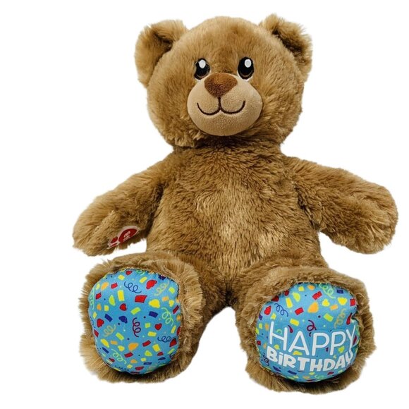 Build A Bear Birthday Teddy Happy Plush Tan Confetti Stuffed Animal Unisex Gift - Picture 1 of 12